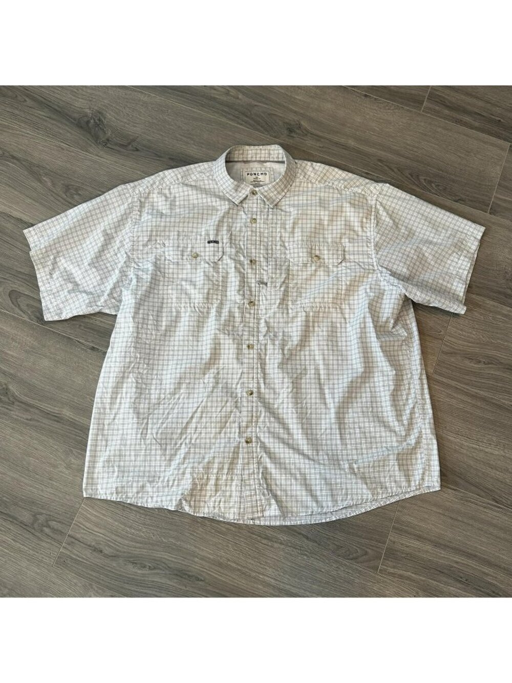 Poncho Shirt Mens 2XL Gray Check Magnetic Pockets Quick Dry Outdoor Fishing Vent